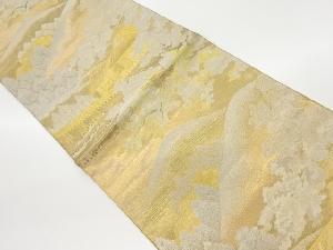 リサイクル　寺院に木々・山並み風景模様織出し袋帯